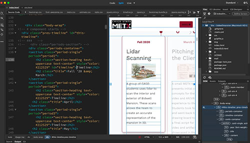 Screenshot of the drafted site on Adobe Dreamweaver